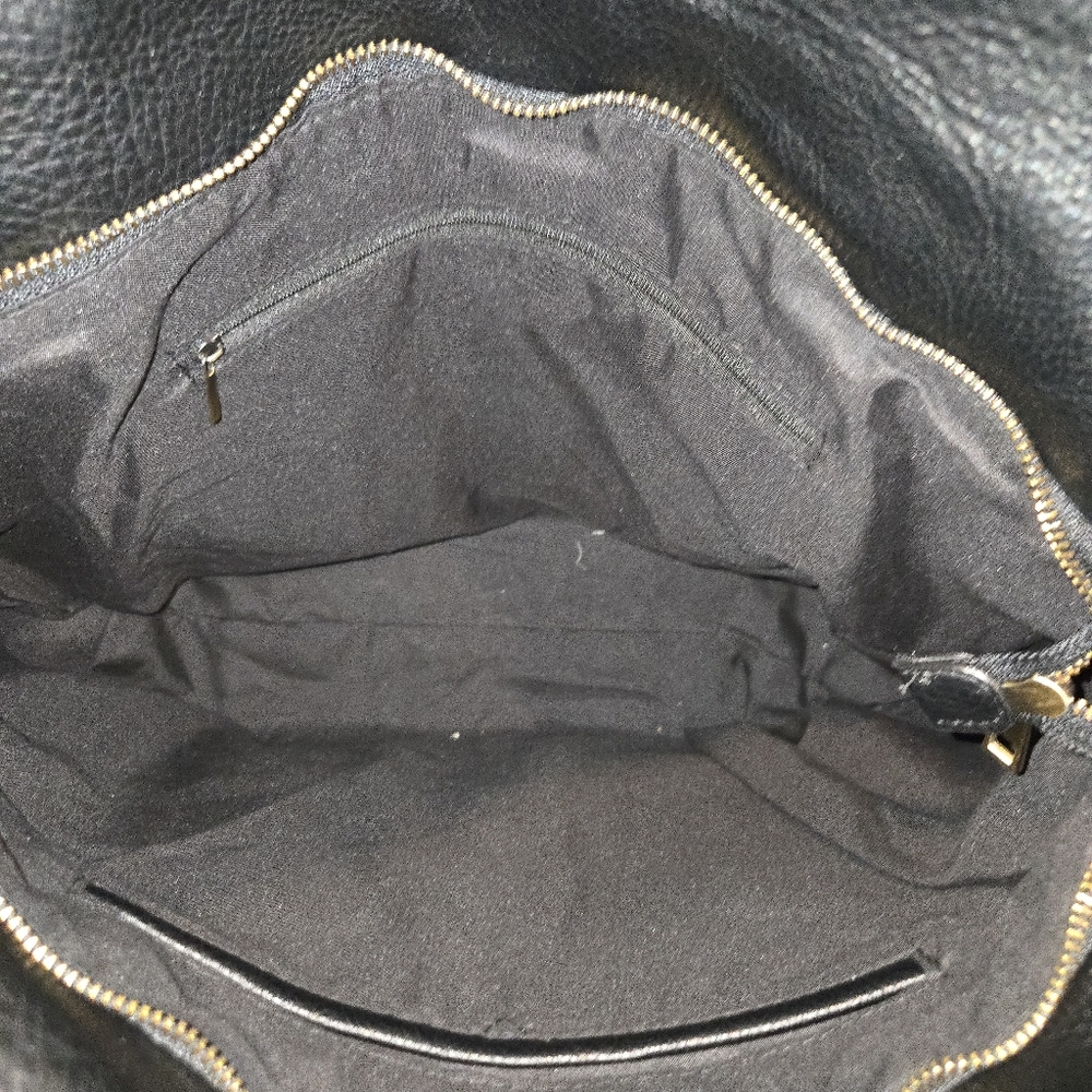 Black Leather Shoulder Bag with Gold Zippers - Picture 3 of 4